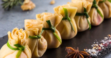 Canape Pancake ჩანთა პარმებით Ham 10 ცალი.