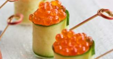 Cod Terrine ერთად Shrimps კიტრი წითელი ხიზილალით 10 ცალი.